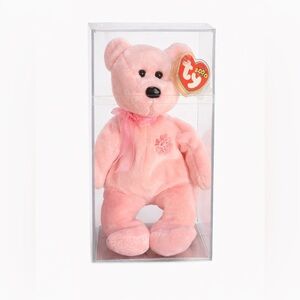 Ty Beanie Baby Millennium Bear 2000 Pink With Tag Protector & Display Case Mint